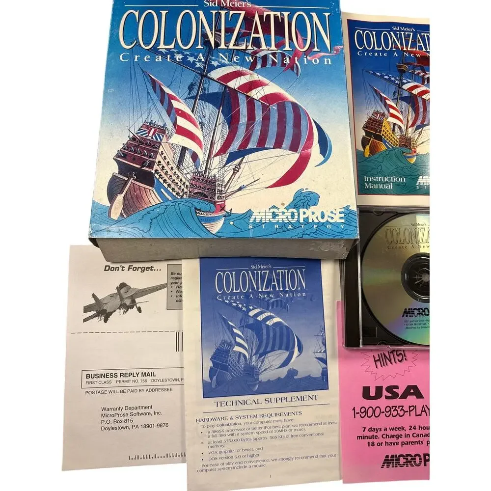 Sid Meier's Colonization Big Box PC Game MicroProse 1994 Strategy Civilization
